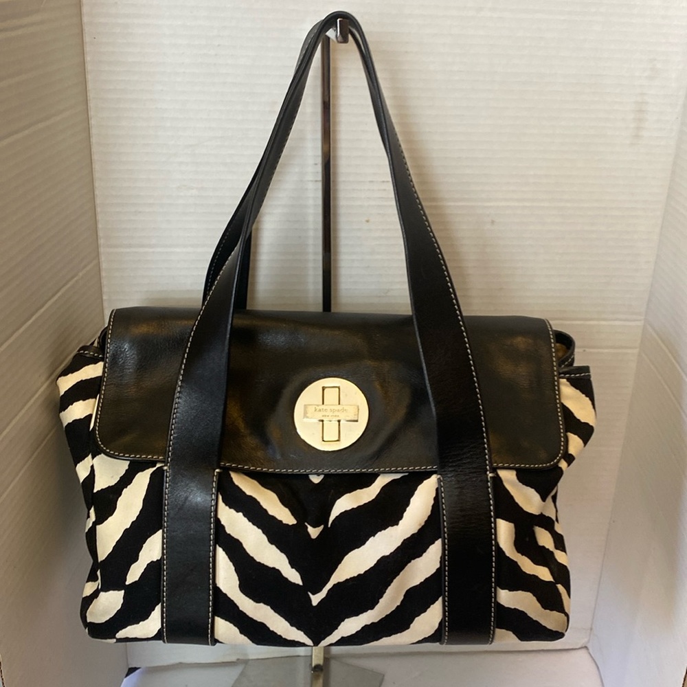 VGUC. Rare Vintage Kate Spade Color-block zebra print tote.